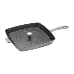 12" Cast Iron Square Grill Pan and Press Set - Graphite Gray