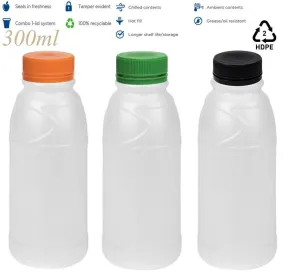 300ml HDPE Plastic Natural Round Bottle 38mm Tamper Evident Lids