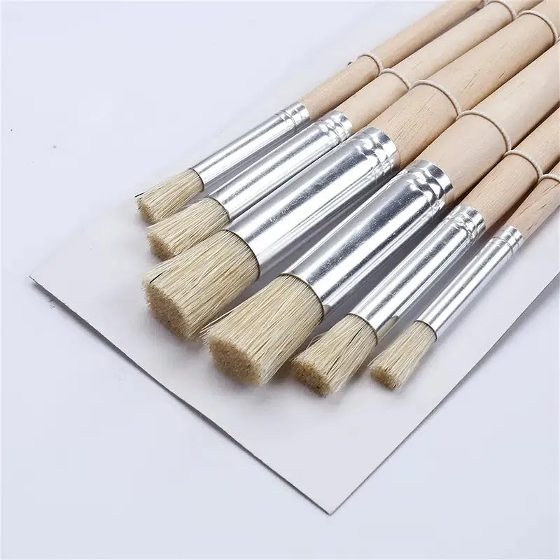 6pcs Round | Artist Paint Brushes Set For Oil | Professional Bristle Hog Hair Paint Brush | Wooden Pen Barrel