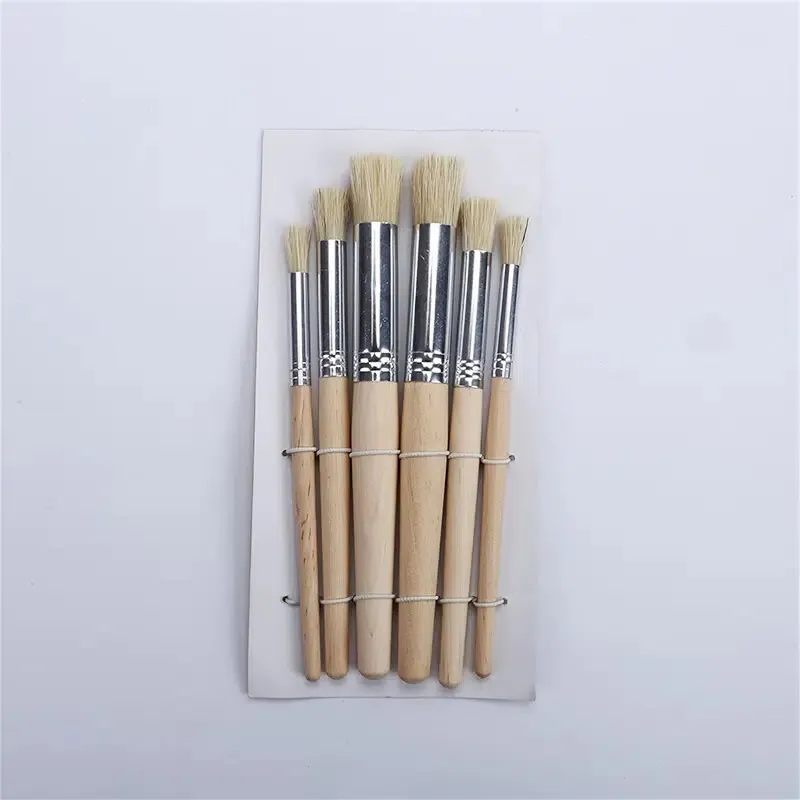 6pcs Round | Artist Paint Brushes Set For Oil | Professional Bristle Hog Hair Paint Brush | Wooden Pen Barrel