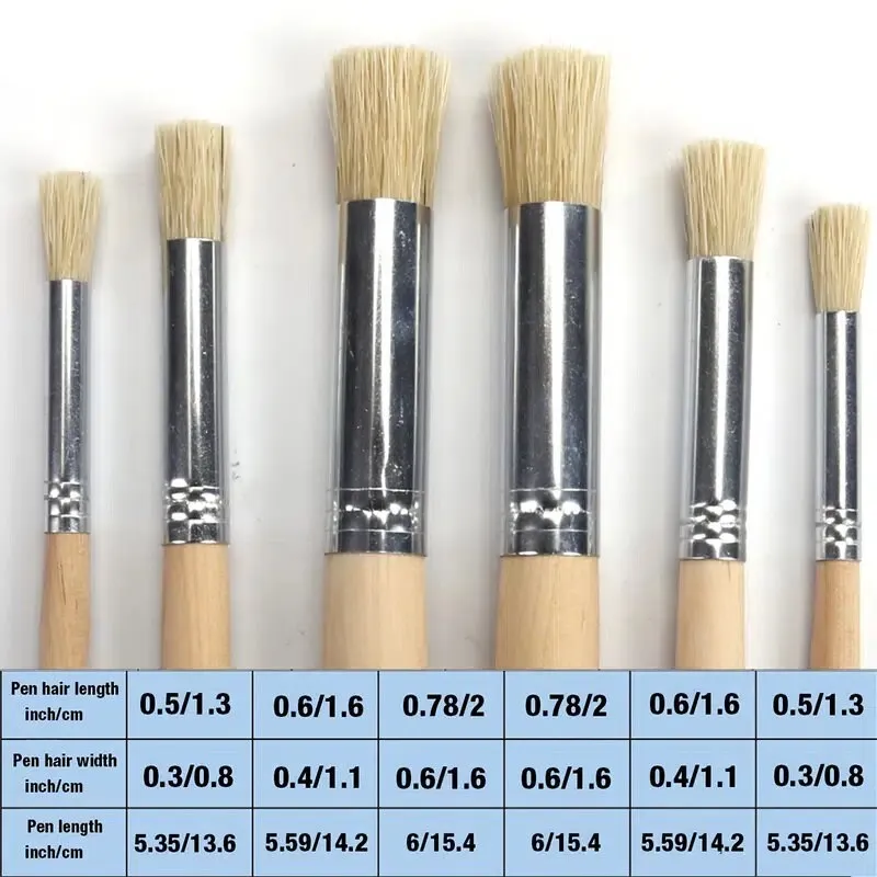 6pcs Round | Artist Paint Brushes Set For Oil | Professional Bristle Hog Hair Paint Brush | Wooden Pen Barrel