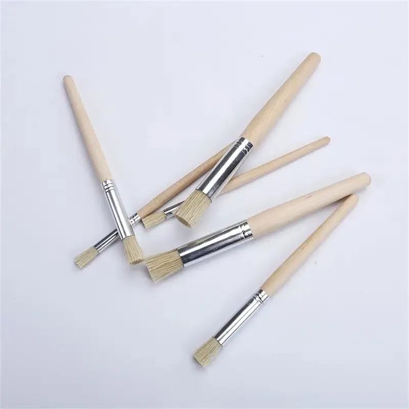 6pcs Round | Artist Paint Brushes Set For Oil | Professional Bristle Hog Hair Paint Brush | Wooden Pen Barrel