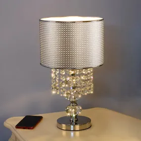 Acrylic Chrome Night Lamp with Hole Design, Classic Table Light with Crystal Droplet - 1-Bulb