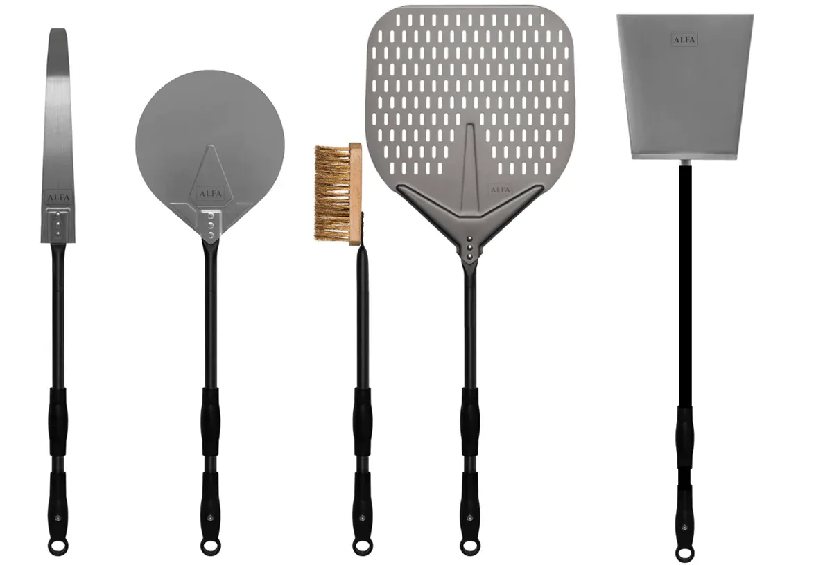 Alfa 48" Large Pizza Peel Kit (Peel / Turner / Brush / Rake / Shovel) - AC-5PCLWPEELSET