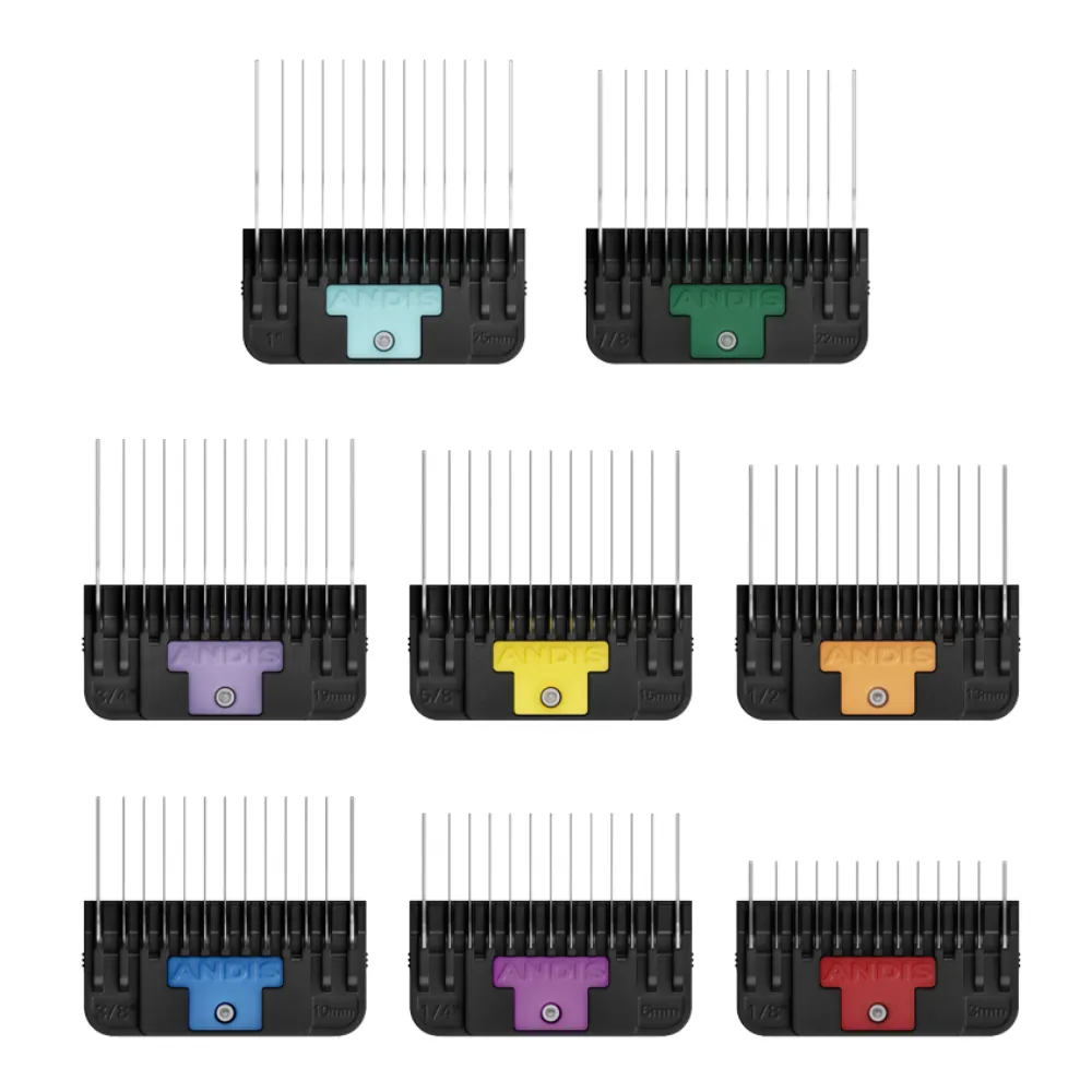 Andis Stainless Steel Wide Blade Comb Set 8 Pack   Container - 3mm to 2.5cm