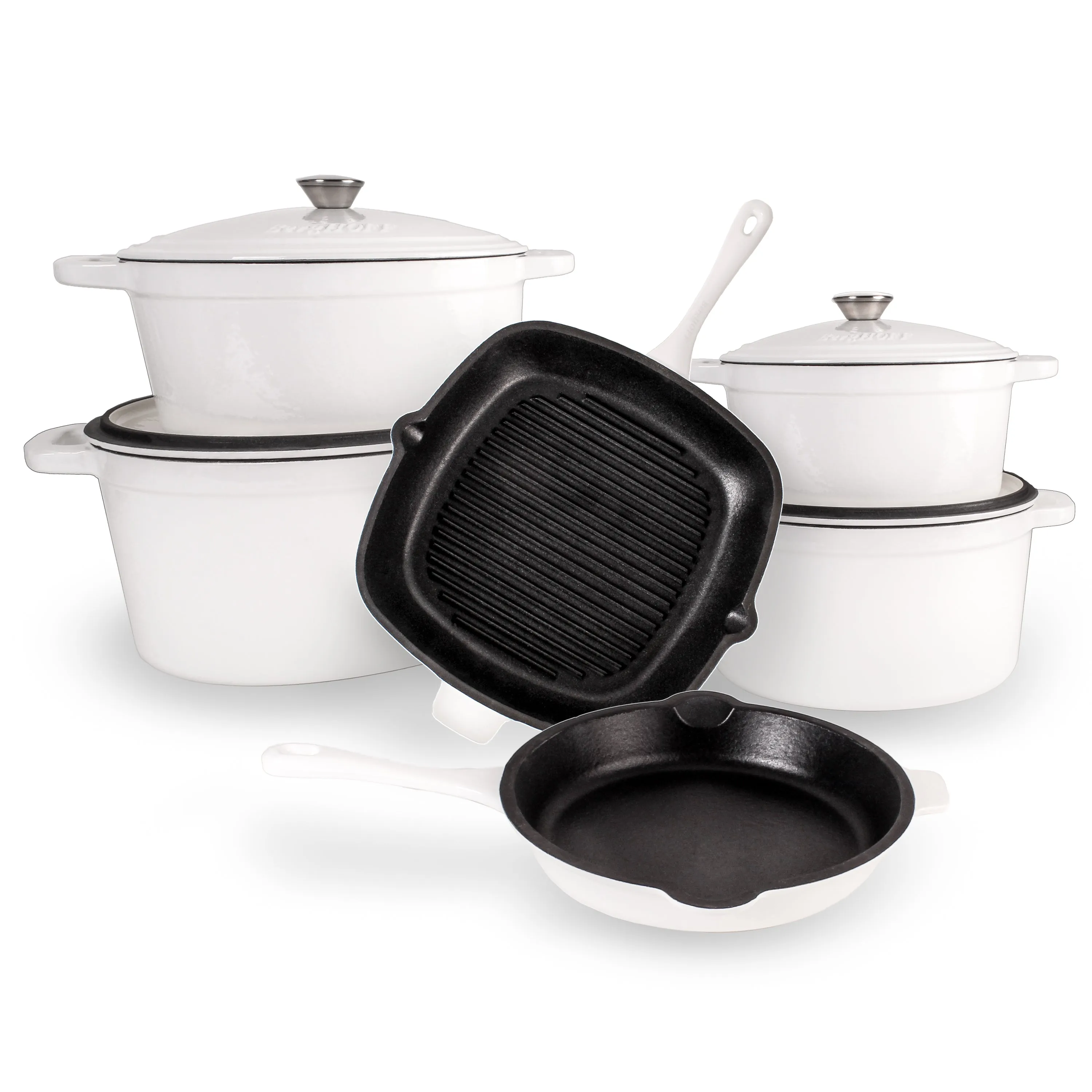 BergHOFF Neo 10pc Cast Iron Cookware Set, White