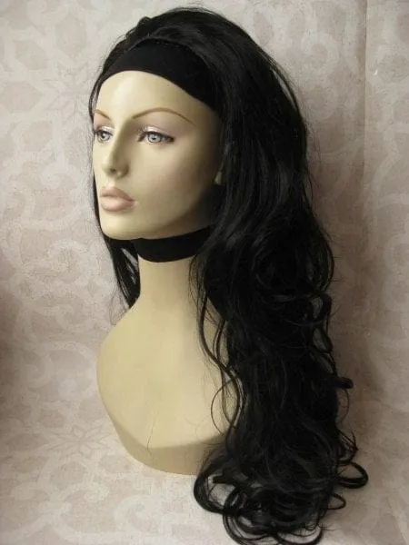 Black curly half wig hairpiece (volume wig), big loose curls: Suzie