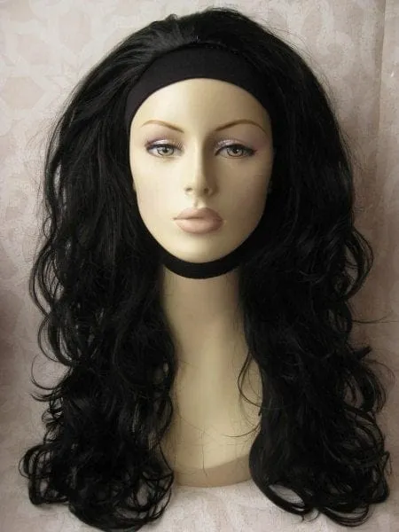 Black curly half wig hairpiece (volume wig), big loose curls: Suzie