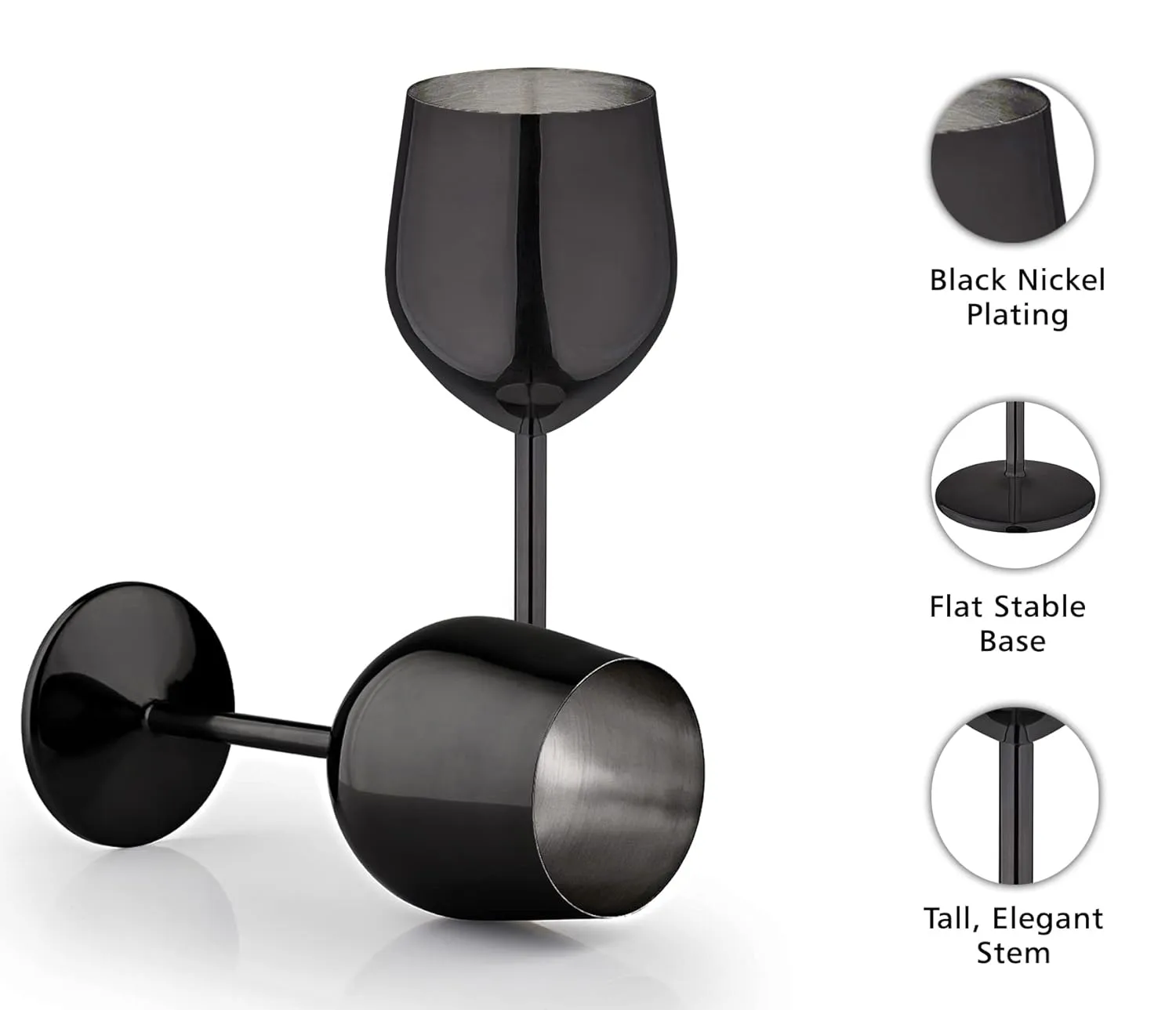 BLACK STEEL GOBLET GLASS - PACK OF 2