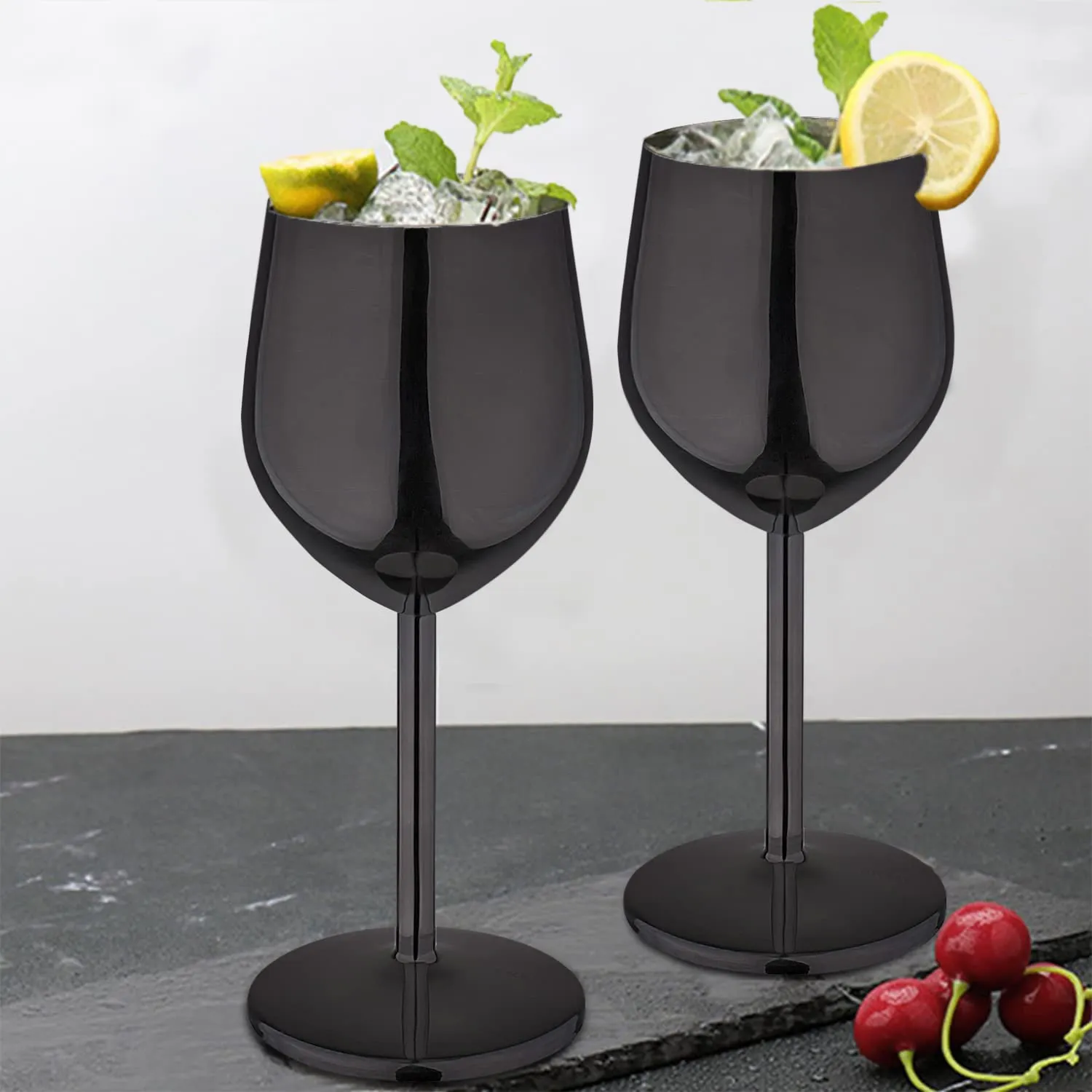 BLACK STEEL GOBLET GLASS - PACK OF 2