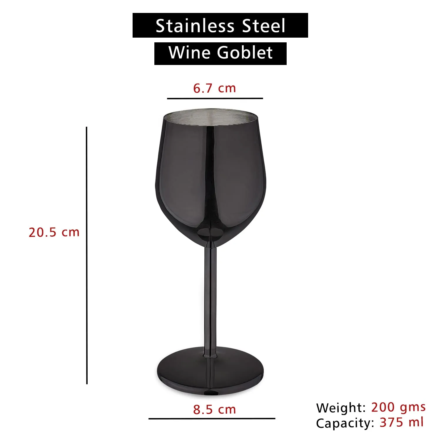 BLACK STEEL GOBLET GLASS - PACK OF 2