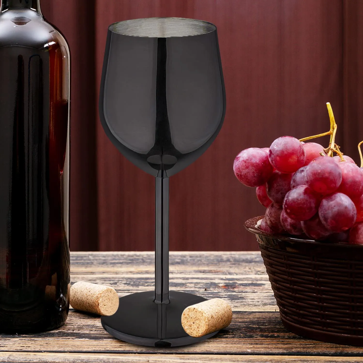 BLACK STEEL GOBLET GLASS - PACK OF 2