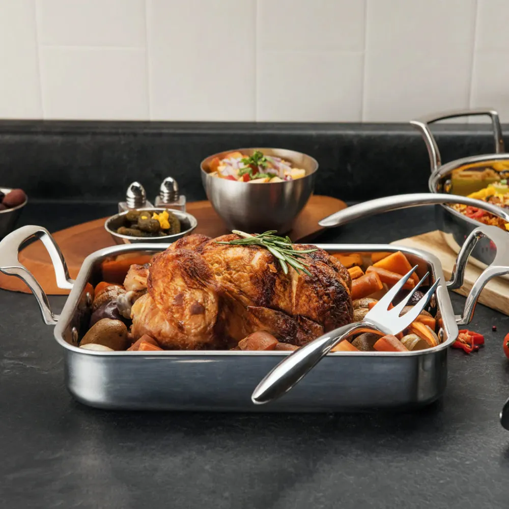 Browne 3 Qt. Thermalloy Tri-Ply Stainless Steel Rectangular Roast Pan with 2 Handles - 5724175