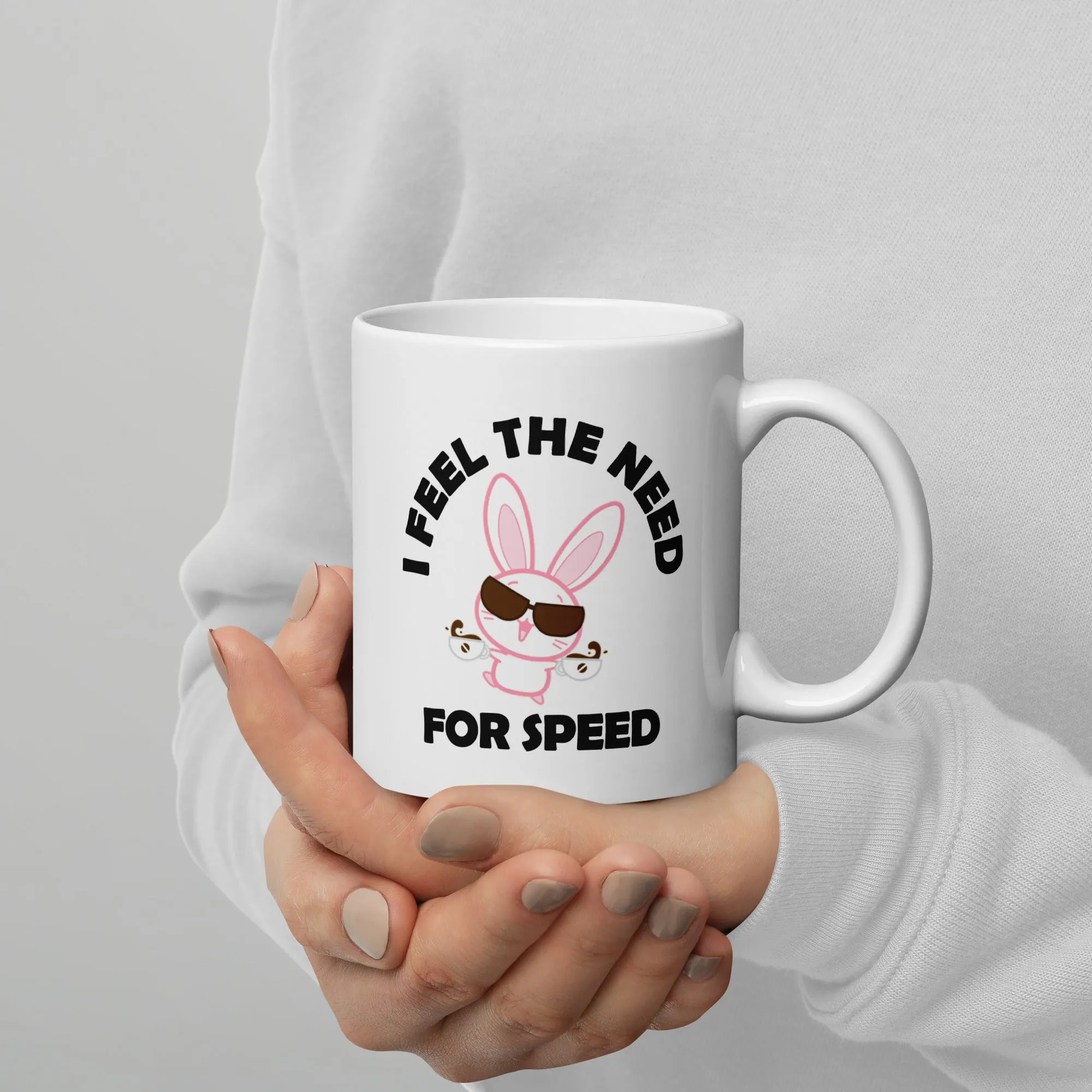 Bunny's Need For Speed, White glossy mug