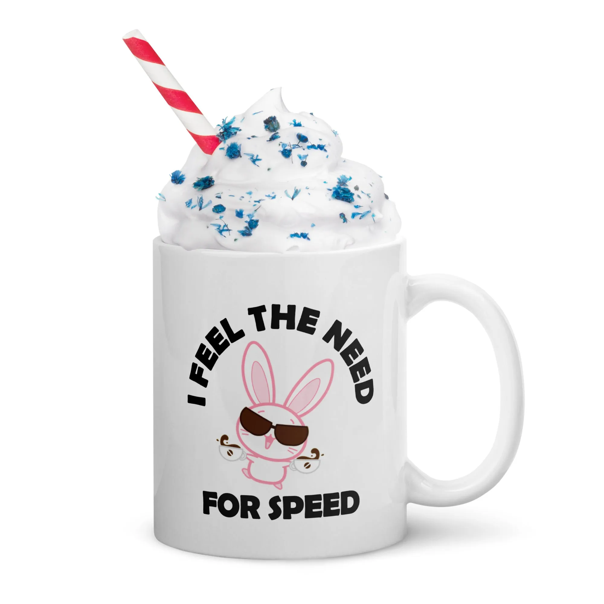 Bunny's Need For Speed, White glossy mug