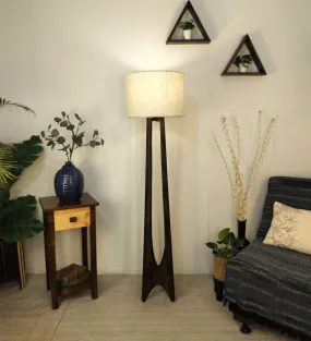 Camille Wooden Floor Lamp with Brown Base and Jute Fabric Lampshade