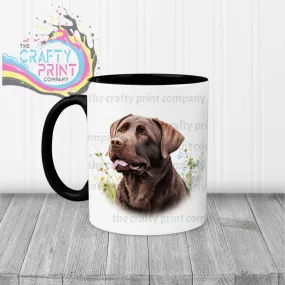 Chocolate Labrador Mug with flowers design