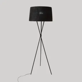 Classic Pleated Drum Shade Floor Lamp with Tripod Base - Single-Bulb Fabric Standing Light