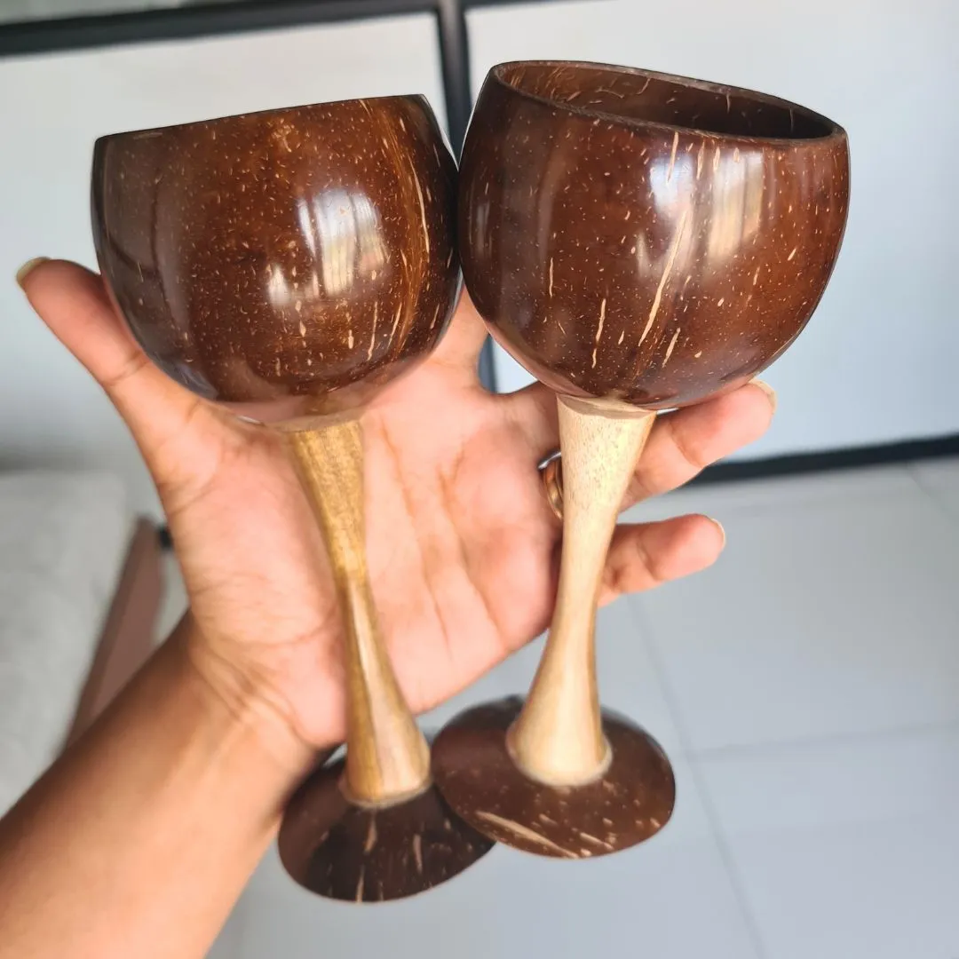 Coconut Shell & Wooden Wine Glasses | Red Wine Glasses (Set of 2)