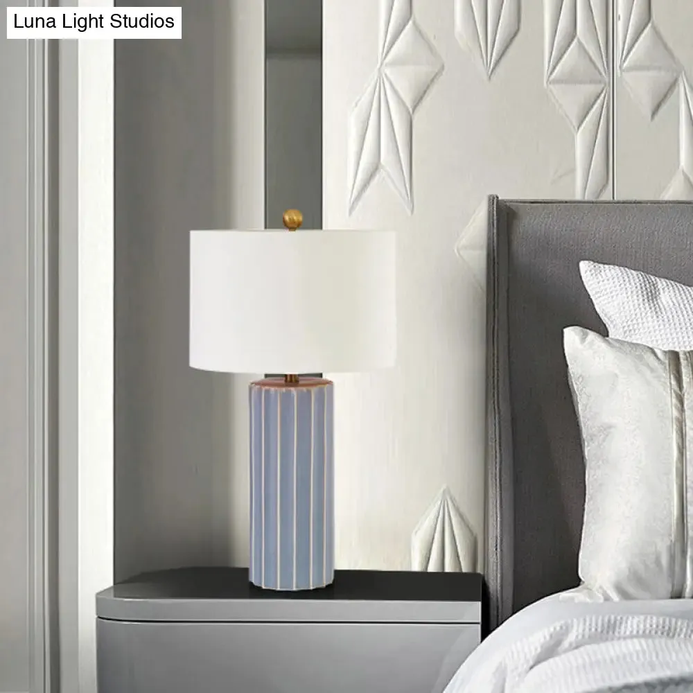 Contemporary Fabric Shade Nightstand Lamp in White for Task Lighting