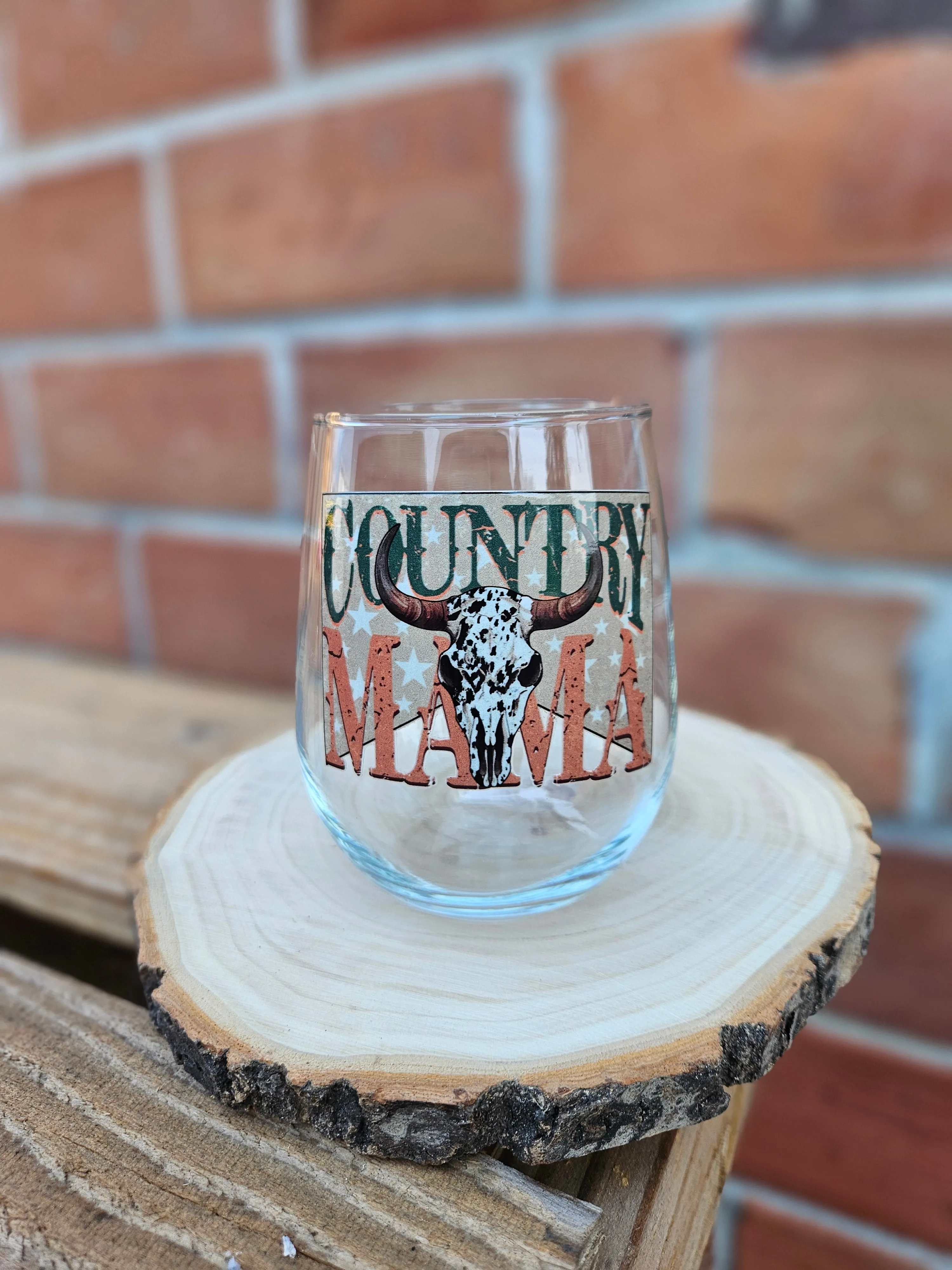 Country Mama Skull Wine Glass