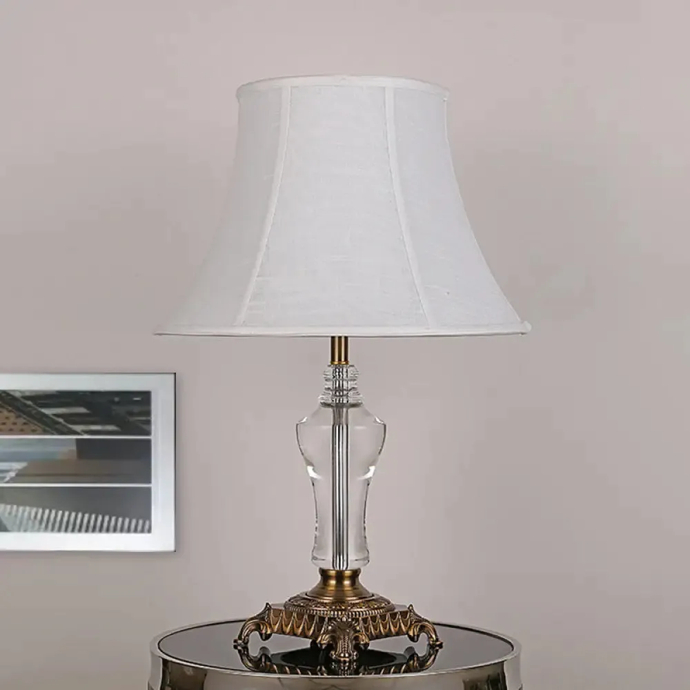 Countryside White Cone Nightstand Lamp with Crystal Accent - Fabric Shade, 1 Light - Perfect for Living Room