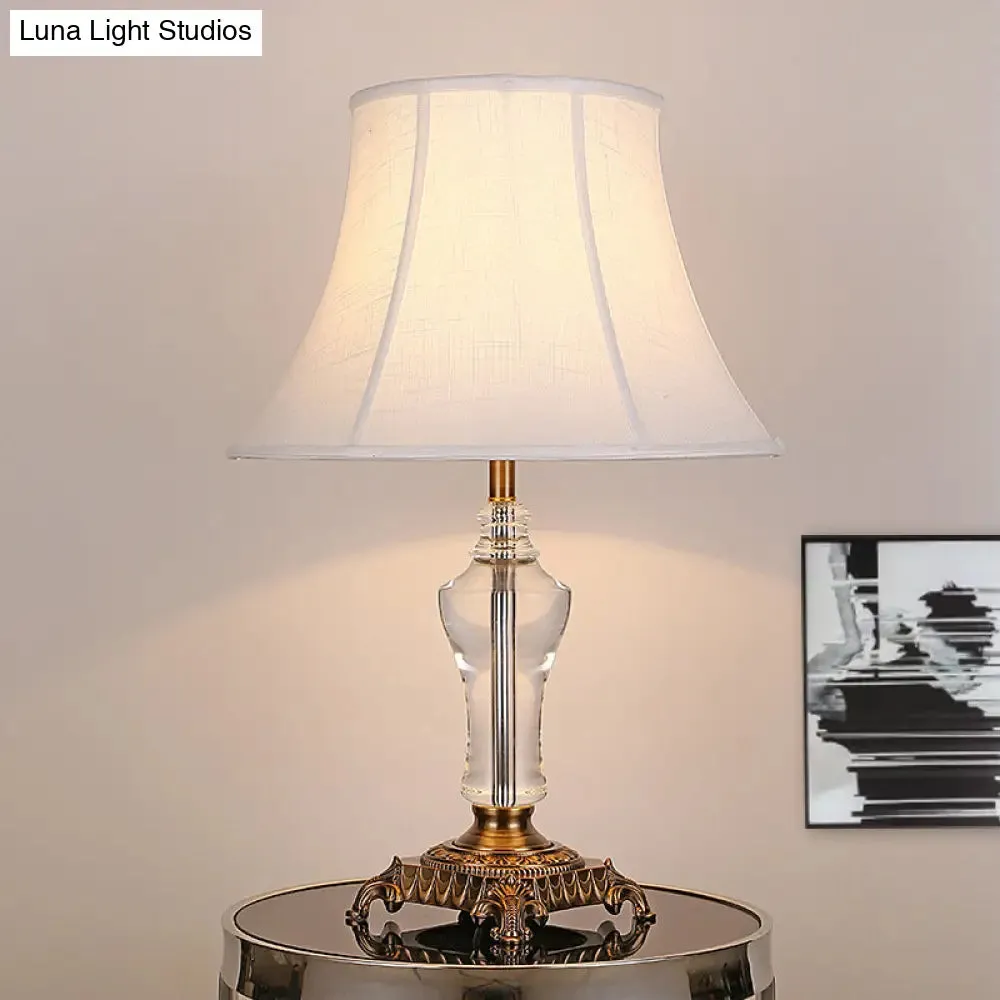 Countryside White Cone Nightstand Lamp with Crystal Accent - Fabric Shade, 1 Light - Perfect for Living Room