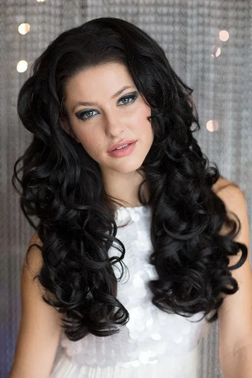 Curly black half wig hairpiece, long: Vicky