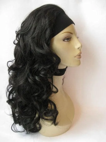 Curly black half wig hairpiece, long: Vicky