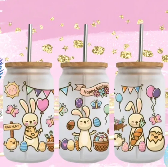 Easter -Bunny Banner - UV Dtf 16oz Cup Wrap