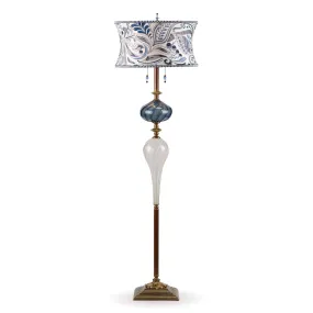 Evaristo Floor Lamp F184 K 149 by Kinzig Design, Blue, White Blown Glass, Blue, White Embroidered Shade