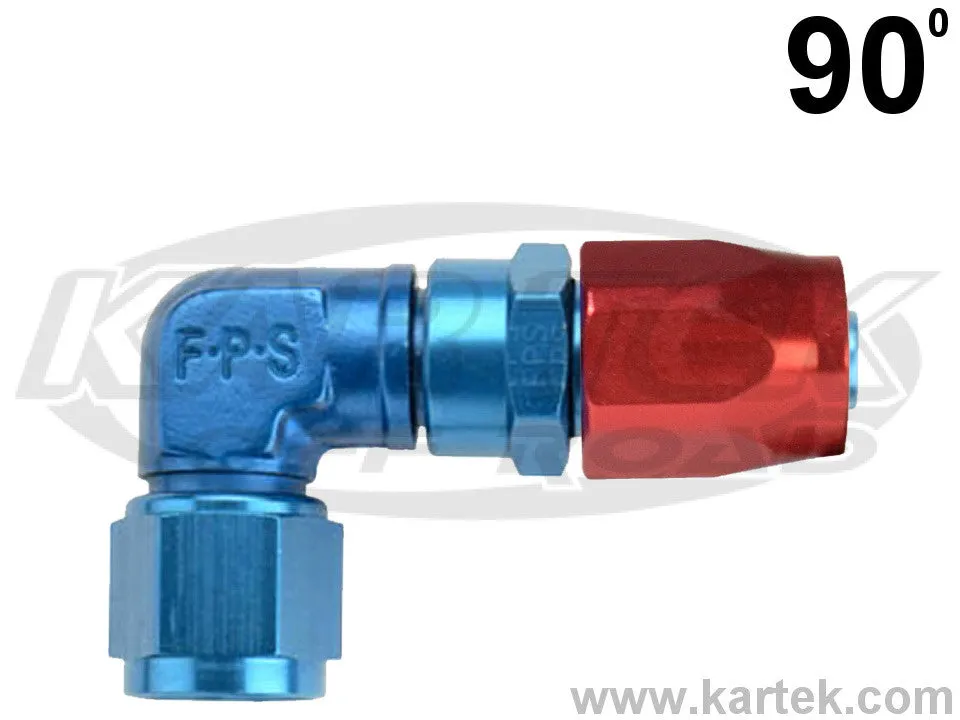 Fragola AN -12 Red And Blue Anodized Series 3000 Cutter Style 90 Degree Low Profile Hose Ends