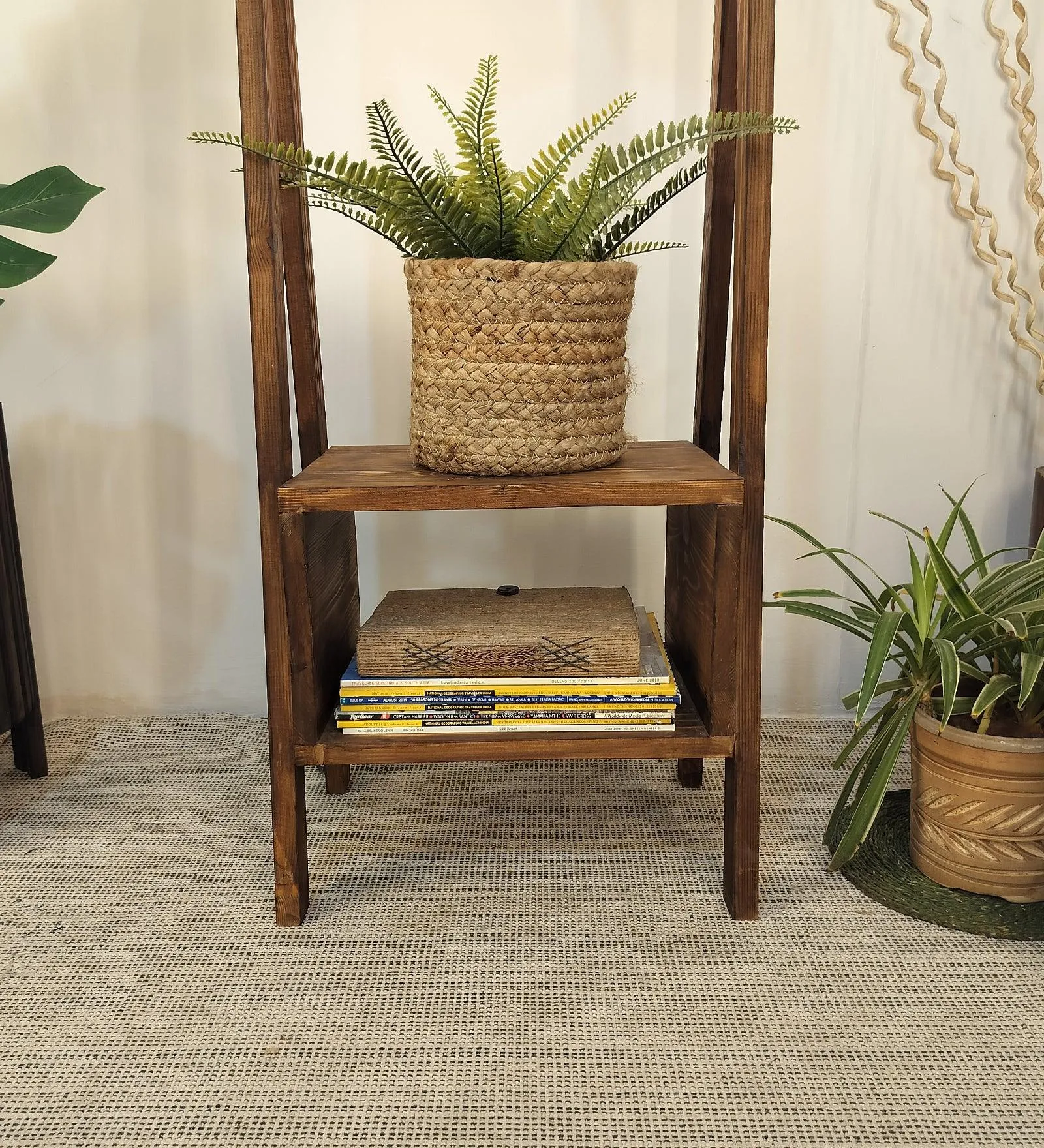 Francis Wooden Floor Lamp with Brown Base and Jute Fabric Lampshade