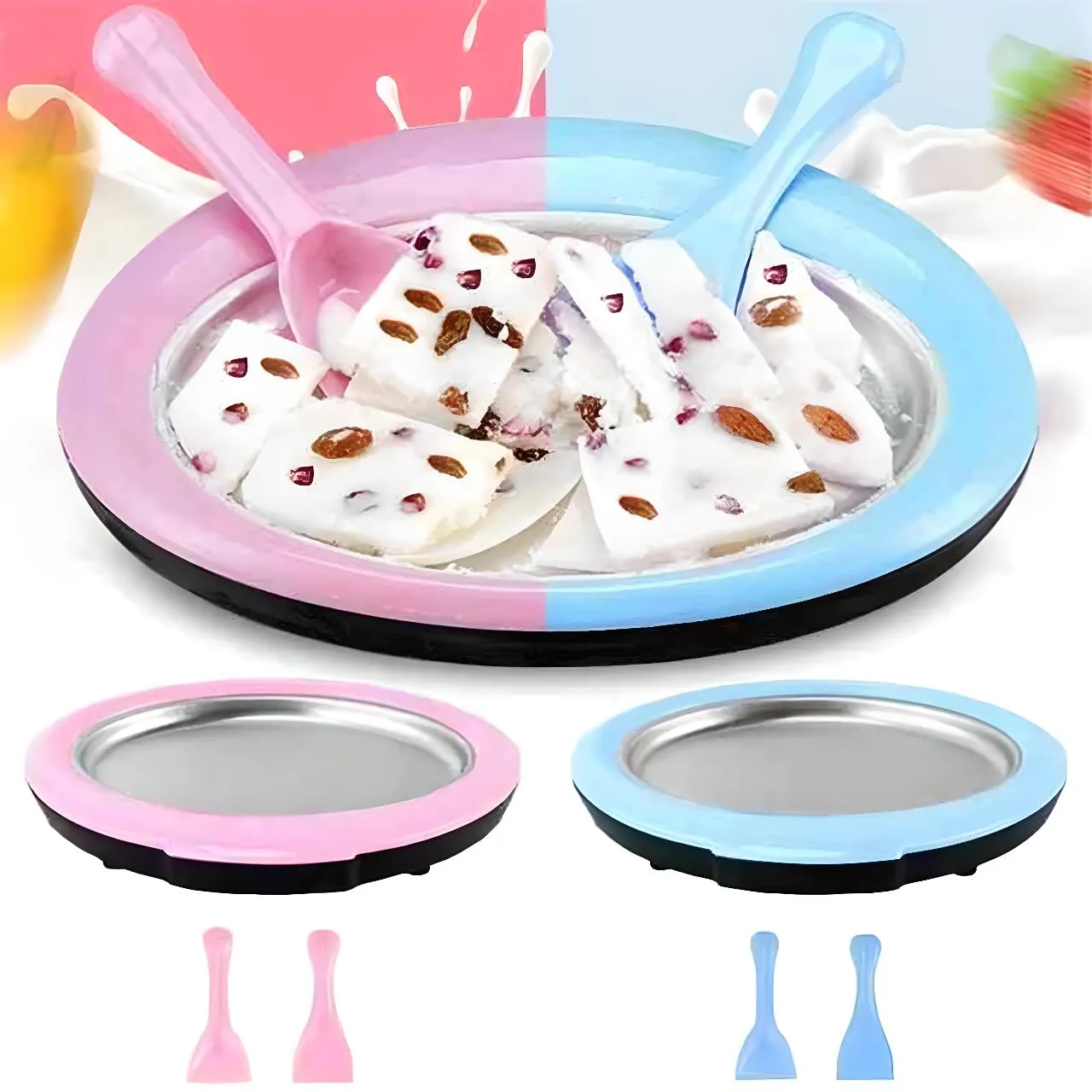 Fried Ice Cream Maker Pan - Household Cat-Shape Fried Yogurt Machine Plate with 2 Spatulas