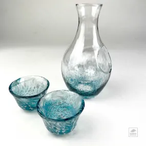 Glass Sake Set of 3 - blue