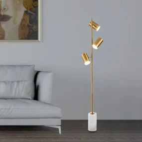 Gold Column Floor Lamp - Sleek Design with 3 Bulbs - Bedroom Reading Light