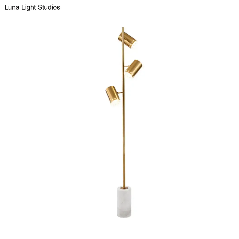 Gold Column Floor Lamp - Sleek Design with 3 Bulbs - Bedroom Reading Light