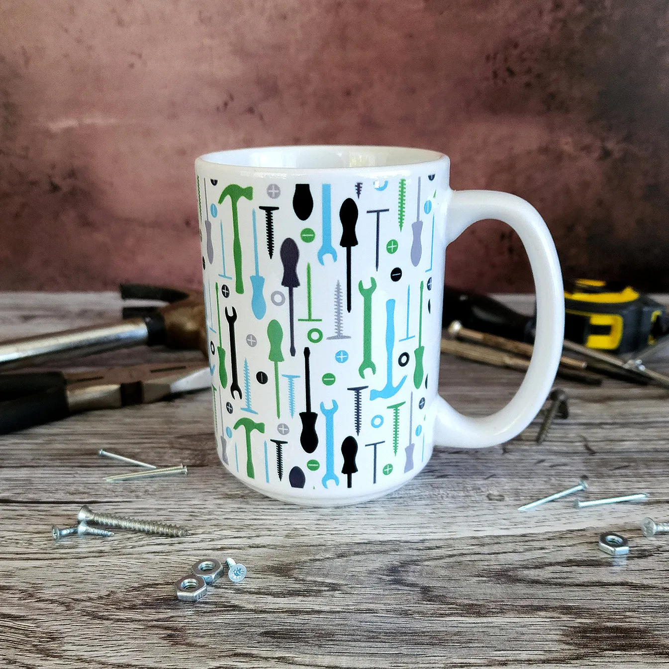 Green Blue Tools Pattern Mug