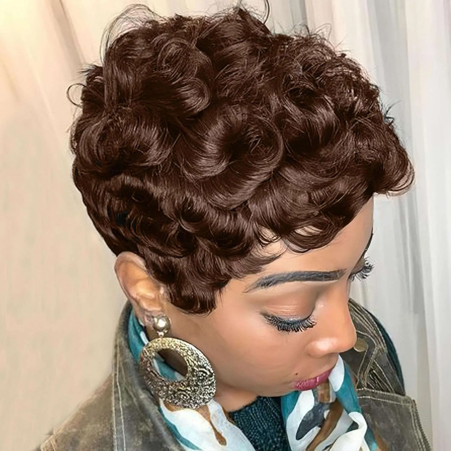 Grey Pixie Cut Wig with Bangs