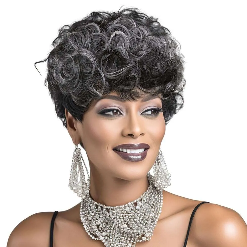 Grey Pixie Cut Wig with Bangs