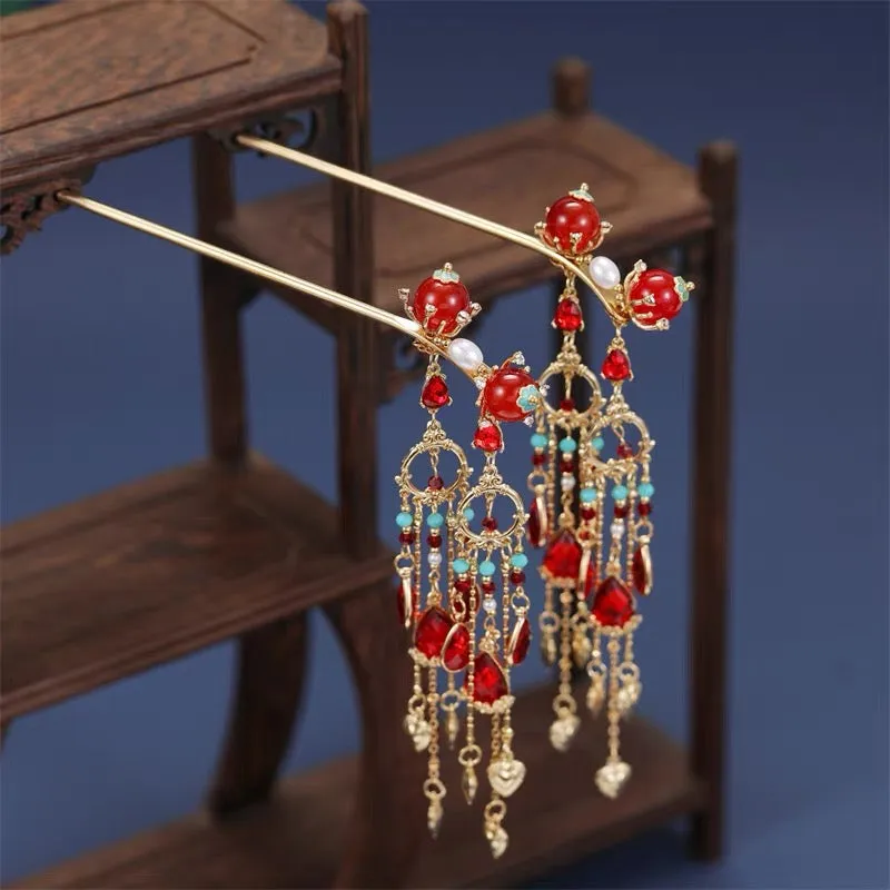 Hair Stick: Ruby Tassels