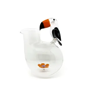 Handblown Glass Toucan and Flower Jug, 25cm