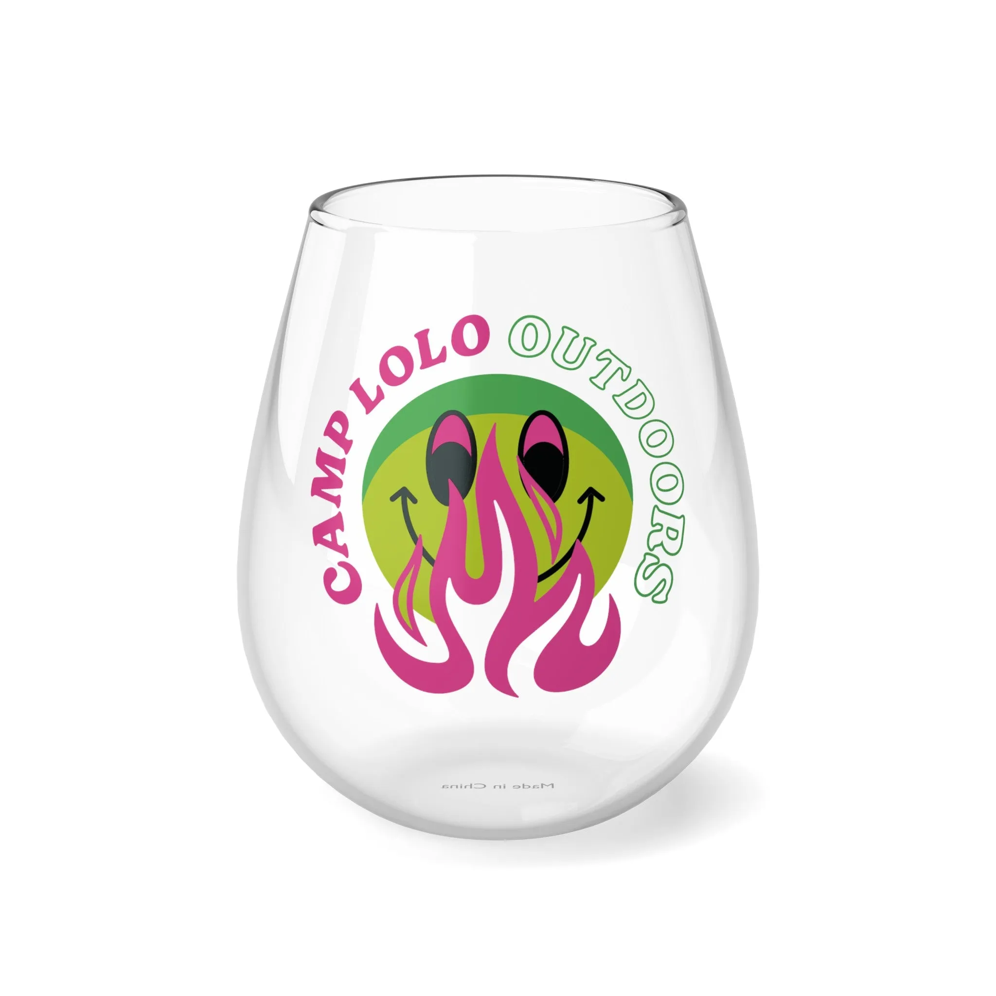 Happy Camper Stemless Wine Glass, 11.75oz