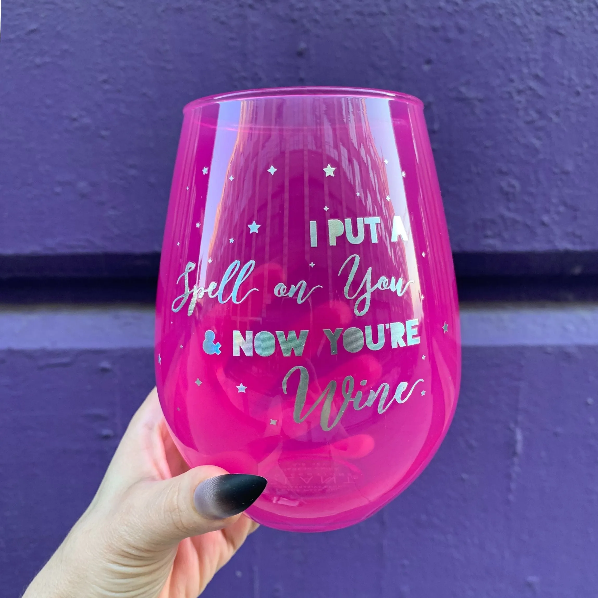 I Put A Spell On You Jumbo Stemless Wine Glass in Hot Pink | Halloween/Holiday Gifts Drinkware