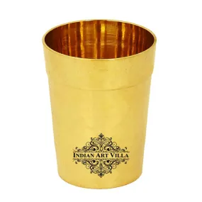 IndianArtVilla Pure Brass Glass Tumbler Cup, Hammered Design, Drinkware, 160 ML, Gold