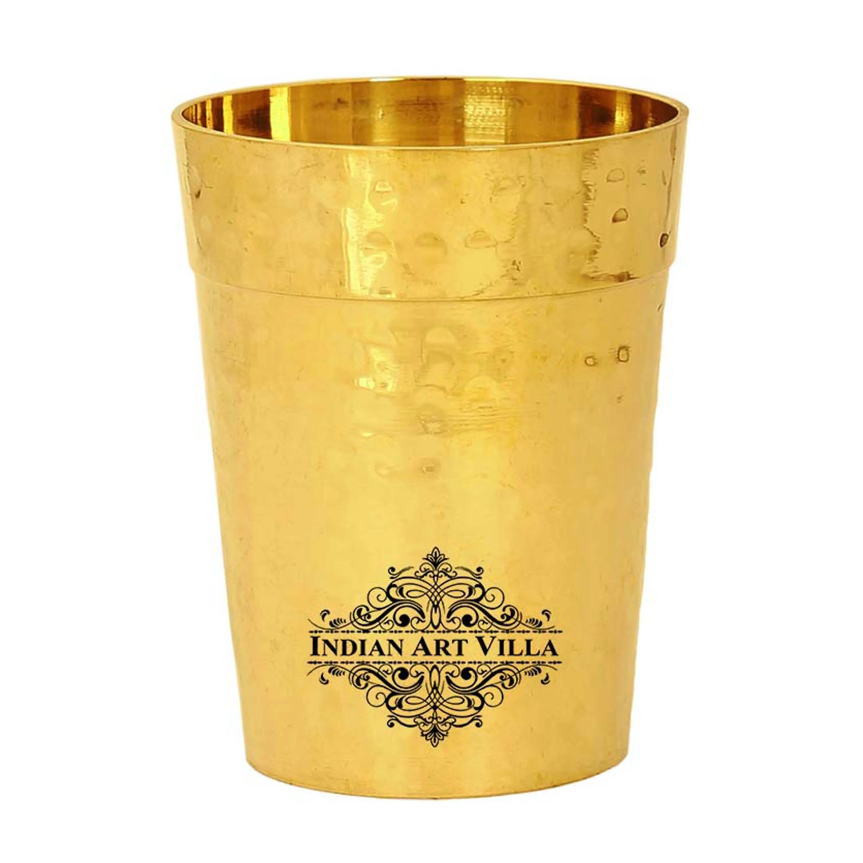 IndianArtVilla Pure Brass Glass Tumbler Cup, Hammered Design, Drinkware, 160 ML, Gold