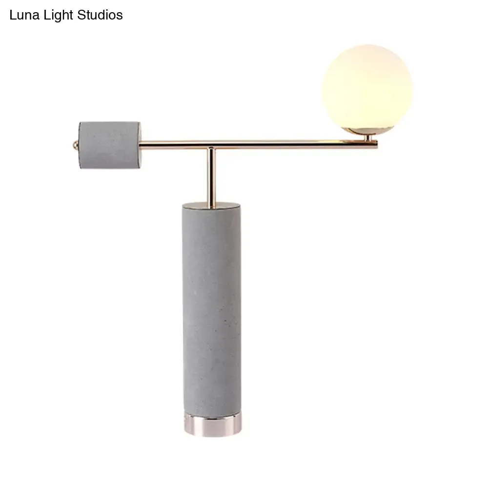 Industrial Grey Cement Table Lamp with Opal Glass Shade - Tubular Design