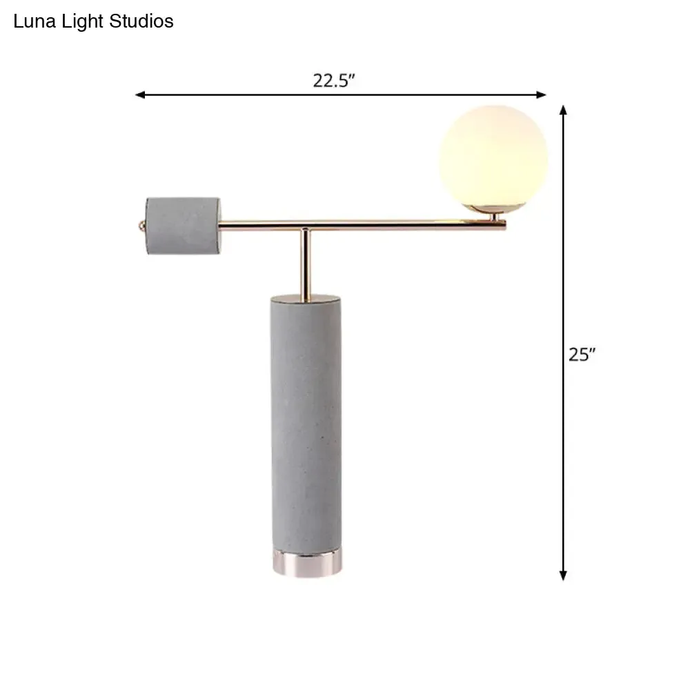 Industrial Grey Cement Table Lamp with Opal Glass Shade - Tubular Design