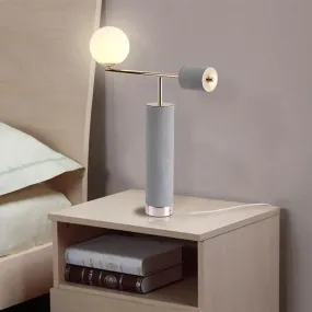 Industrial Grey Cement Table Lamp with Opal Glass Shade - Tubular Design