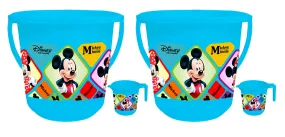 Kuber Industries Disney Mickey Minnie Print 4 Pieces Unbreakable Virgin Plastic Bathroom Bucket with Mug Set- Blue, (2 Pc 16 LTR Bucket & 2 Pc 500 ML Mug) -HS_35_KUBMARTS17932